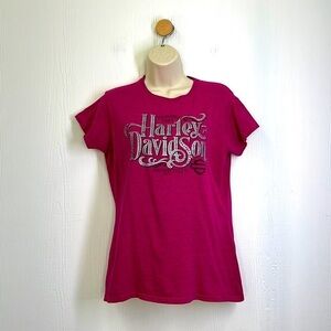 Harley Davidson - Hot Pink Silver Harley Davidson Daytona Beach Logo T Shirt SM